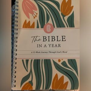 The Bible in a Year Spiral Notebook - Green, Orange, Pink